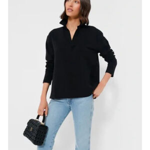 Tuckernuck Pomander Place Women's XS Polo Sweatshirt Black Stretch Relaxed Fit
